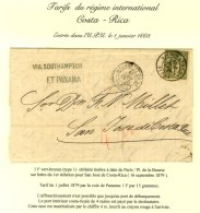Càd PARIS / PL. DE LA BOURSE / N° 72 Sur Lettre Pour San Jose De Costa Rica. Taxe 4 Reales Au Crayon... - 1876-1878 Sage (Type I)