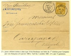 Càd BORDEAUX / GIRONDE / N° 92 Sur Lettre Pour Carupano (Vénézuela). 1883. - SUP. - 1876-1878 Sage (Type I)