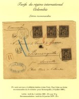 Càd PARIS / RUE LITTRE / N° 97 (4) Sur Lettre Recommandée 3 Ports Pour Barranquilla (Colombie).... - 1876-1878 Sage (Type I)