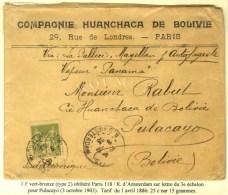 Càd PARIS / R. D'AMSTERDAM / N° 82 Sur Lettre 3 Ports Pour Pulacayo (Bolivie). 1903. - TB. - R. - 1876-1878 Sage (Type I)
