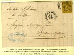 Conv BORDEAUX A BERGERAC / N° 93 Sur Lettre Pour Buenos Aires. 1879. - TB / SUP. - 1876-1878 Sage (Type I)