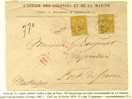 Càd PARIS / BD HAUSMANN / N° 92 (2, 1 Ex. Infime Froissure) Sur Lettre Recommandée Pour Fort De... - 1876-1878 Sage (Type I)