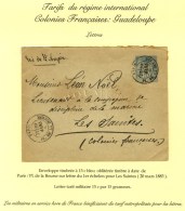 Càd PARIS / PL. DE LA BOURSE Sur Enveloppe Timbrée à 15c. Bleu Pour Les Saintes (Guadeloupe)... - 1876-1878 Sage (Type I)