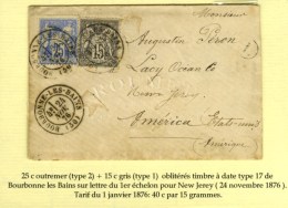 Càd T 17 BOURBONNE-LES-BAINS (50) / N° 66 + 78 Sur Lettre Pour New Jerey. 1876. - TB / SUP. - 1876-1878 Sage (Type I)