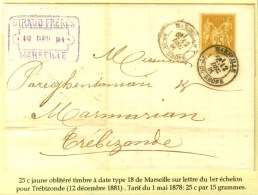 Càd MARSEILLE / N° 92 Sur Lettre Pour Trébizonde. 1881. - TB. - 1876-1878 Sage (Type I)