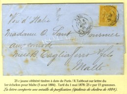 Càd PARIS / R. TAITBOUT 5 AOUT 84 / N° 92 Sur Lettre Avec Entaille De Purification Pour Malte... - 1876-1878 Sage (Type I)