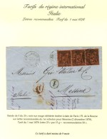 Càd PARIS / PL. DE LA BOURSE / N° 91 Bande De 3 Sur Lettre Recommandée Pour Messine Au Tarif Du... - 1876-1878 Sage (Tipo I)