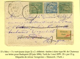 Càd CHATENAY / SEINE / N° 75 (2) + 90 Sur Lettre Pour Budapest Réexpédiée Avec... - 1876-1878 Sage (Type I)