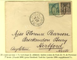 Càd De Lev. Exp. PARIS 22 / R. DE PROVENCE 7E / N° 75 + 97 Sur Lettre Pour Hertford. 1898. - TB / SUP. -... - 1876-1878 Sage (Type I)