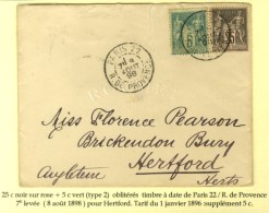 Càd De Lev. Exp. PARIS 22 / R. DE PROVENCE 7E / N° 75 + 97 Sur Lettre Pour Hertford. 1898. - TB / SUP. -... - 1876-1878 Sage (Tipo I)