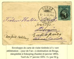 Cachet Jour De L'An / N° 75 Sur Enveloppe Carte De Visite à Destination De Borga (Finlande)... - 1876-1878 Sage (Type I)