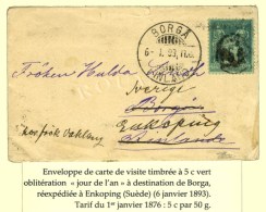 Cachet Jour De L'An / N° 75 Sur Enveloppe Carte De Visite à Destination De Borga (Finlande)... - 1876-1878 Sage (Tipo I)