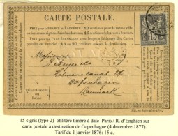 Càd PARIS / R. D'ENGHIEN / N° 77 Sur CP Pour Copenhague. 1877. - TB. - 1876-1878 Sage (Type I)