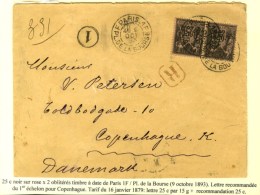 Càd PARIS 1F / PL. DE LA BOURSE / N° 97 (2) Sur Lettre Recommandée Pour Copenhague. 1879. - TB.  ... - 1876-1878 Sage (Type I)