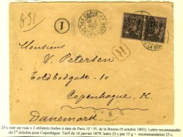 Càd PARIS 1F / PL. DE LA BOURSE / N° 97 (2) Sur Lettre Recommandée Pour Copenhague. 1879. - TB.  ... - 1876-1878 Sage (Tipo I)