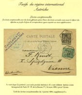 Càd Hexagonal De Lev. Exp. PARIS 1F / PL. DE LA BOURSE 3E Sur Entier 10c + N° 75 Pour Vienne. 1896. -... - 1876-1878 Sage (Type I)