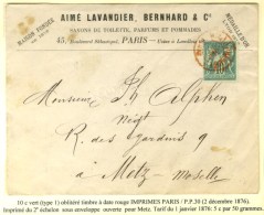 Càd Rouge IMPRIMES PARIS / PP 30 / N° 65 Sur Imprimé 2 Ports Sous Enveloppe Ouverte Pour Metz.... - 1876-1878 Sage (Type I)