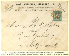 Càd Rouge IMPRIMES PARIS / PP 30 / N° 65 Sur Imprimé 2 Ports Sous Enveloppe Ouverte Pour Metz.... - 1876-1878 Sage (Tipo I)