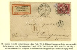 Càd PARIS / PL. DU THEATRE FRANCAIS / N° 71 Sur Lettre Recommandée 1 Port Pour Sarreguemines. Au... - 1876-1878 Sage (Type I)