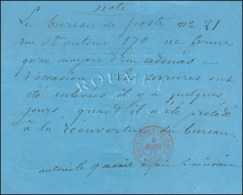 Càd Rouge RECETTE PRINCIPALE / SEINE 9 AVRIL 71 Sur Formulaire Du Bureau De Poste N° 21 Concernant Sa... - Oorlog 1870