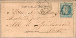 GC 347 / N° 29 Càd PARIS / LES BATIGNOLLES 7 NOV. 70 Sur Ballon Poste N° 1 (saumon) Pour... - Oorlog 1870