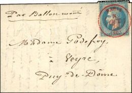 Càd Rouge PARIS (SC) 8 OCT. 70 / N° 29 Sur Lettre Pour Veyre (Puy De Dôme), Au Verso Cachet... - Oorlog 1870