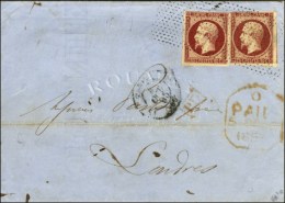 Rouleau De Pointillés / N° 17 (2, 1 Ex. Filet à Peine Effleuré) Sur Lettre Pour Londres.... - 1853-1860 Napoleone III