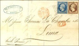 PC 1495 / N° 14 + 16 Càd Rouge BUREAU MARITIME / LE HAVRE Sur Lettre Adressée à Lima Par... - 1853-1860 Napoleon III