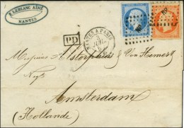 Losange NP / N° 14 + 16 Càd NANTES A PARIS Sur Lettre 2 Ports Pour Amsterdam. 1858. - SUP. - 1853-1860 Napoleon III