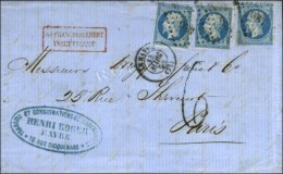 PC 1495 / N° 14 (3, 1 Ex. Infime Def) Càd T 15 LE HAVRE (74) Sur Lettre 3 Ports Insuffisamment... - 1853-1860 Napoleon III