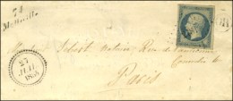 PC 2181 / N° 14 Bleu Laiteux Cursive 74 / Motteville Sur Lettre En Liaison Directe Avec Paris, Dateur B 1854. -... - 1853-1860 Napoleon III