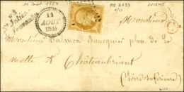 PC 3133 / N° 13 (pli), Cursive 42 / St Julien / De Vouvantes, B. RUR. C Rouge '' Juigné '' Dateur A Sur... - 1853-1860 Napoléon III