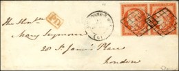 Grille / N° 5 Orange Vif Paire Càd T 15 BOULOGNE-S-MER (61) Sur Lettre Pour Londres. 1851. - TB. - R. - 1849-1850 Cérès