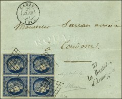 Grille / N° 4 Bleu Foncé Bloc De 4 Càd T 15 EAUZE (31) Cursive 31 / La Bastide / D'Armagnac Sur... - 1849-1850 Cérès