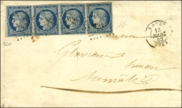 PC 2738 / N° 4 Bande De 4 Càd T 15 ROUEN (74) Sur Lettre 3 Ports Avec Texte Pour Aumale. 1852. - TB /... - 1849-1850 Cérès