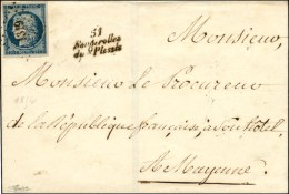 PC 1319 / N° 4 Cursive 51 / Fougerolles / Du - Plessis Sur Lettre Pour Mayenne. Au Verso, Càd... - 1849-1850 Cérès