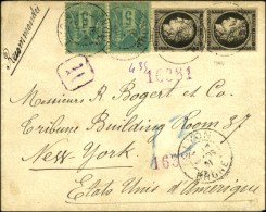 Càd LYON / RHÔNE / N° 3 Paire + N° 75 Paire Sur Lettre Recommandée Pour New York. 1891.... - 1849-1850 Cérès