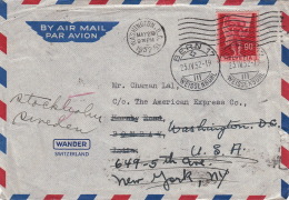 Lettre Bern Pour Bombay >> Washington >> New-York & Stockholm 1952 - Covers & Documents