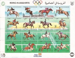 1984 Libya Equestrians Horses Phila Korea  Complete Set Of 1 Miniature Sheet Of 16  MNH - Libia