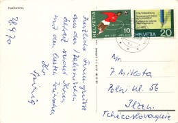 L0854 - Switzerland (1970) 6579 Piazzogna (postcard, To Czechoslovakia) Tariff 30 (stamp: 10 - Soccer SFV-ASF 1895-1970) - Briefe U. Dokumente