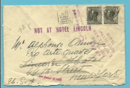 401 Op Brief Stempel BRUXELLES Naar U.S.A., Stempel NAT AT HOTEL LINCOLN + HOTEL NEW YORK REBUT .... - 1934-1935 Leopold III.