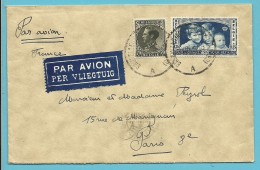 401+406 (surtaxe) Op Brief Per Luchtpost (avion) Stempel BRUXELLES Naar PARIS - 1934-1935 Leopoldo III