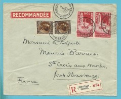 387+402 Op Brief Aangetekend Stempel BRUXELLES Naar ST-CROIX-AUX-MINES (France) - 1934-1935 Leopoldo III