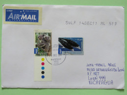 Australia 2012 Cover To Nicaragua - Koala Whale Dolphin - Lettres & Documents