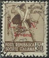 CLN SAVONA 1945 TAMBURINI SOPRASTAMPATO D´ITALIA REGNO ITALY KINGDOM SURCHARGED CENT. 30 USATO USED OBLITERE´ - Comité De Libération Nationale (CLN)