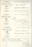 Automobiles Matthys Frères Bruxelles  . 3 Documents (factures Et Lettre) Autographes 1920 - Automobile