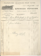 Facture Fournitures Générales Pour Autos Georges Dethoor Ixelles 1919 - Automobil