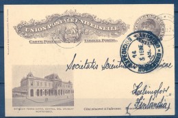 1920 , URUGUAY , ENTERO POSTAL ESTACIÓN FERROCARRIL CENTRAL , MONTEVIDEO - HELSINGFORS , MUSEO HISTORIA NATURAL - Uruguay