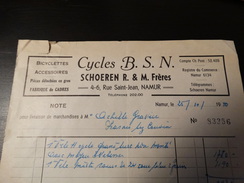 Facture :CYCLES B.S.N (Shoeren R. Et M. Frères ) à Namur.-1950- - Sport En Toerisme