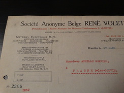 Facture :Société Anonyme Belge René Volet - Matériel électrique à Bruxelles.-1925- - Elettricità & Gas